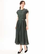 FIEGD52110 OFUON le MK(オフオン　ル　エムケー) フロントボタンベルト付きワンピース/洗える/WEB限定 ブルー