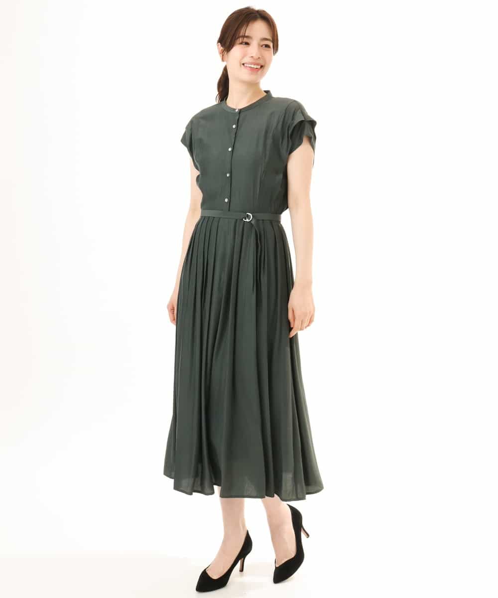 FIEGD52110 OFUON le MK(オフオン　ル　エムケー) フロントボタンベルト付きワンピース/洗える/WEB限定 ブルー