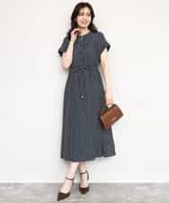 FIEGD53110 OFUON le MK(オフオン　ル　エムケー) 幾何ドットフレアワンピース/洗濯機で洗える/WEB限定 ネイビー