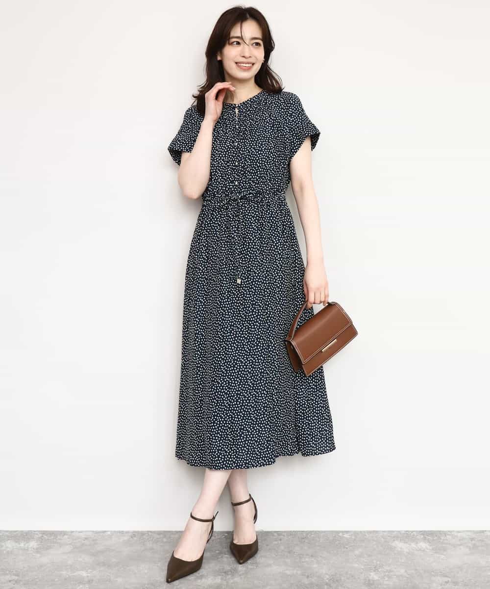 FIEGD53110 OFUON le MK(オフオン　ル　エムケー) 幾何ドットフレアワンピース/洗濯機で洗える/WEB限定 ネイビー