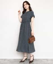 FIEGD53110 OFUON le MK(オフオン　ル　エムケー) 幾何ドットフレアワンピース/洗濯機で洗える/WEB限定 ネイビー