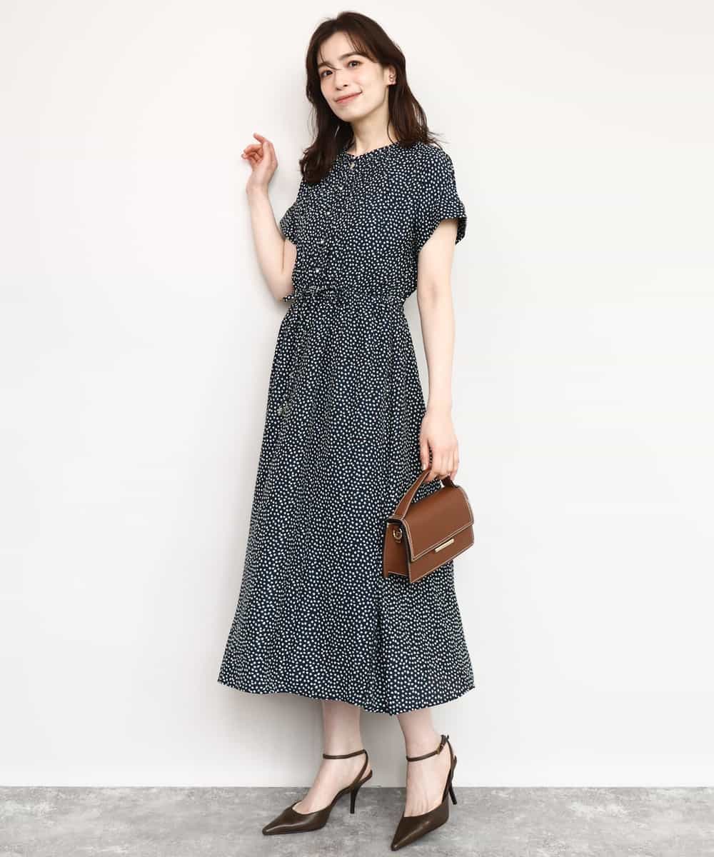 FIEGD53110 OFUON le MK(オフオン　ル　エムケー) 幾何ドットフレアワンピース/洗濯機で洗える/WEB限定 ネイビー
