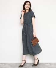 FIEGD53110 OFUON le MK(オフオン　ル　エムケー) 幾何ドットフレアワンピース/洗濯機で洗える/WEB限定 ネイビー