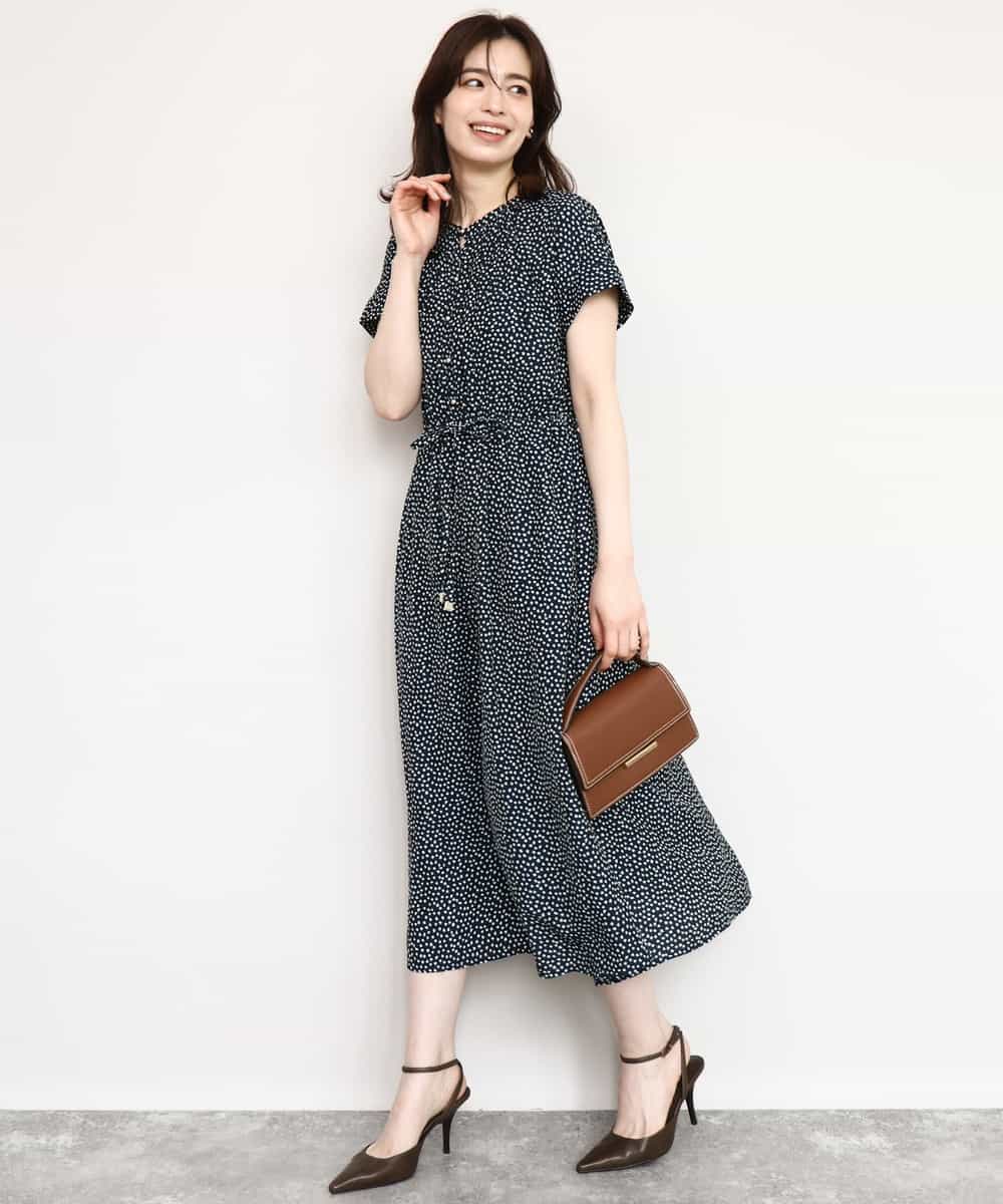 FIEGD53110 OFUON le MK(オフオン　ル　エムケー) 幾何ドットフレアワンピース/洗濯機で洗える/WEB限定 ネイビー