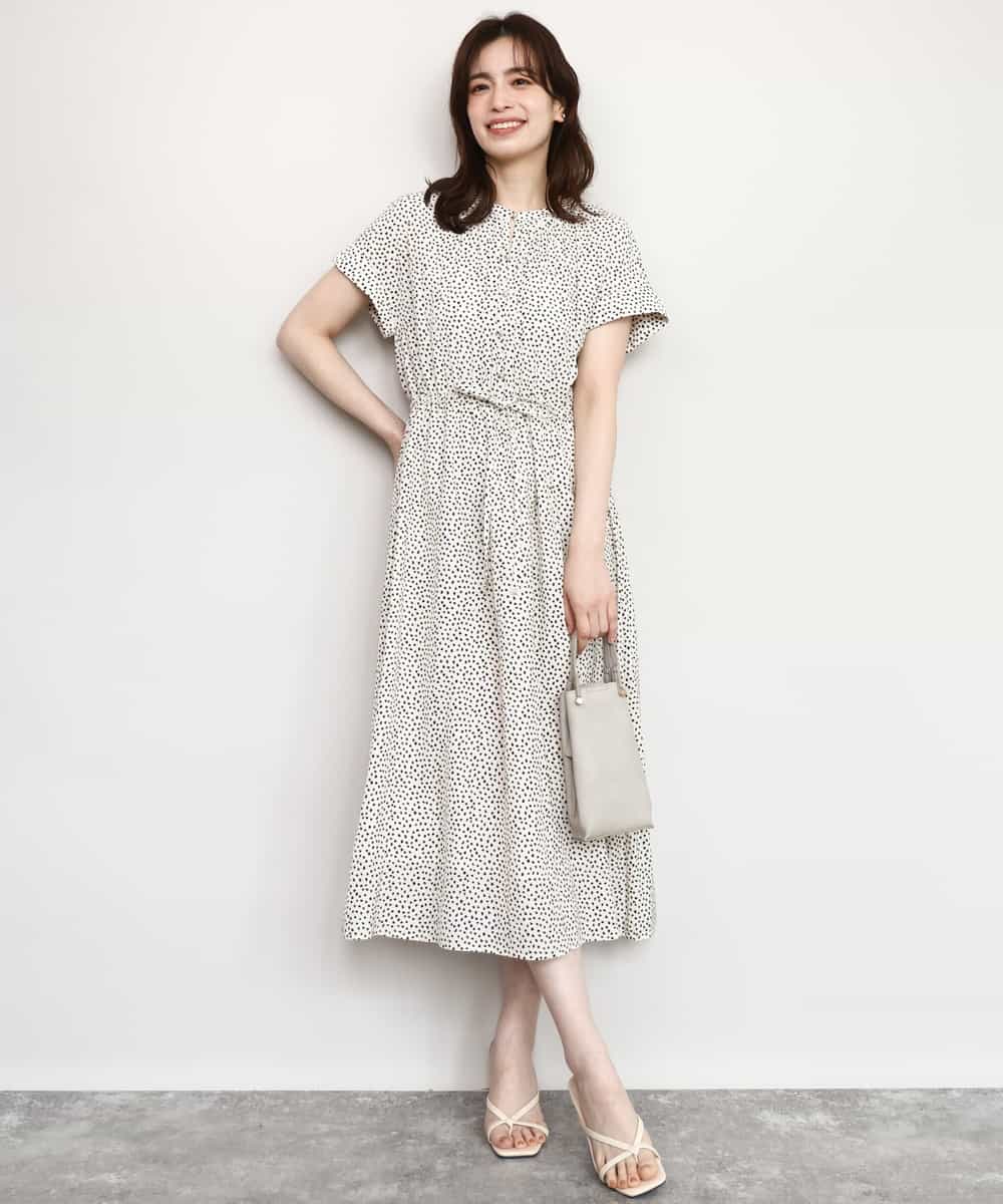 FIEGD53110 OFUON le MK(オフオン　ル　エムケー) 幾何ドットフレアワンピース/洗濯機で洗える/WEB限定 ネイビー