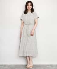 FIEGD53110 OFUON le MK(オフオン　ル　エムケー) 幾何ドットフレアワンピース/洗濯機で洗える/WEB限定 ネイビー