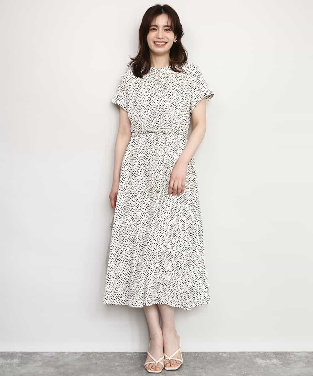 FIEGD53110 OFUON le MK(オフオン　ル　エムケー) 幾何ドットフレアワンピース/洗濯機で洗える/WEB限定 ネイビー