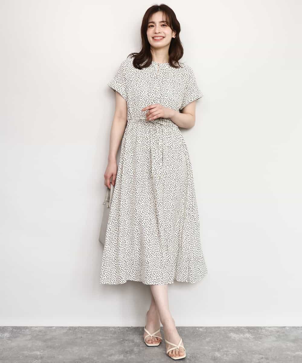 FIEGD53110 OFUON le MK(オフオン　ル　エムケー) 幾何ドットフレアワンピース/洗濯機で洗える/WEB限定 ネイビー
