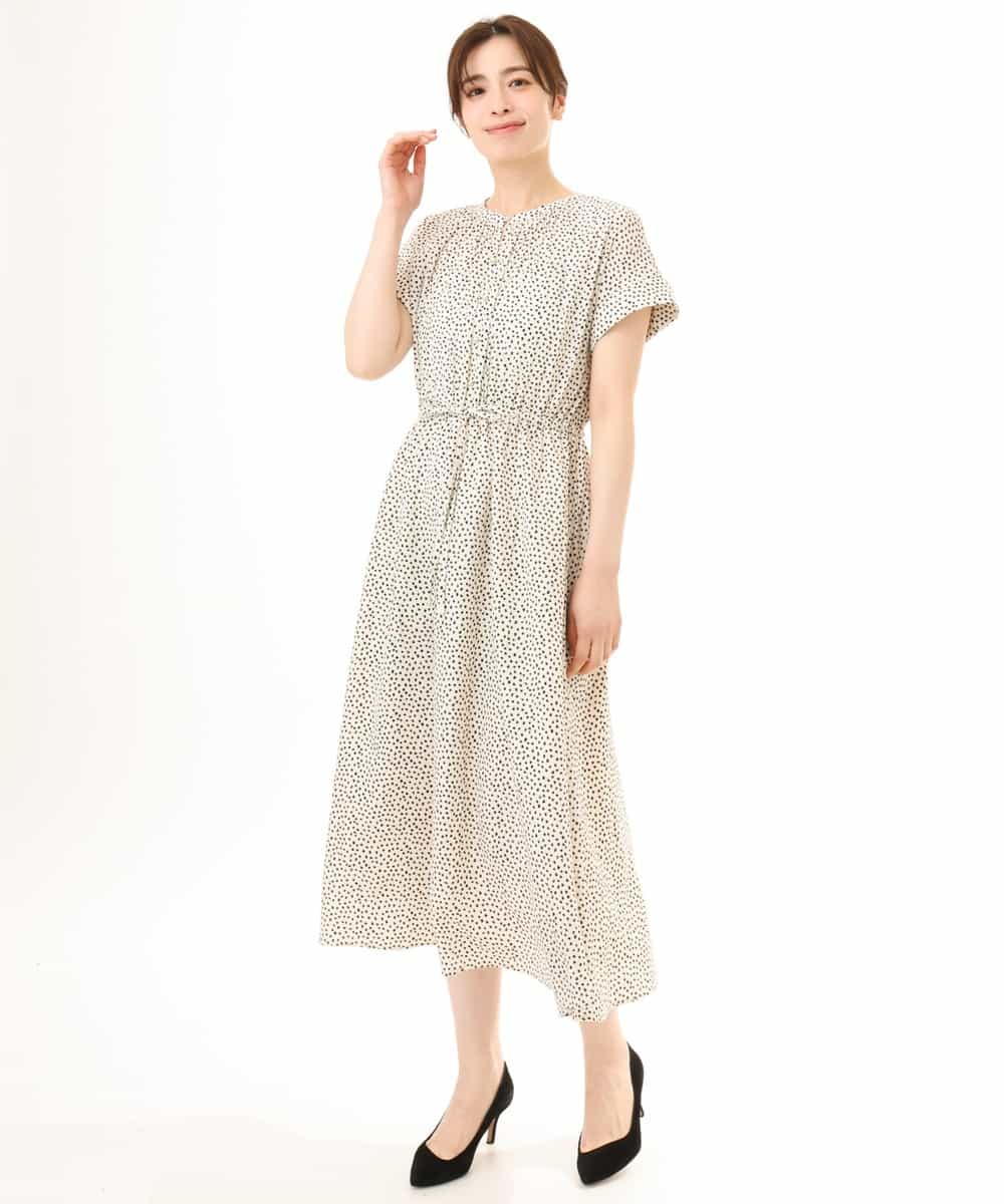 FIEGD53110 OFUON le MK(オフオン　ル　エムケー) 幾何ドットフレアワンピース/洗濯機で洗える/WEB限定 ネイビー