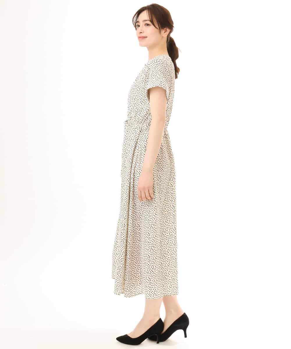 FIEGD53110 OFUON le MK(オフオン　ル　エムケー) 幾何ドットフレアワンピース/洗濯機で洗える/WEB限定 ネイビー