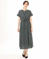 FIEGD53110 OFUON le MK(オフオン　ル　エムケー) 幾何ドットフレアワンピース/洗濯機で洗える/WEB限定 ネイビー