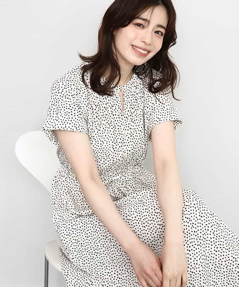 FIEGD53110 OFUON le MK(オフオン　ル　エムケー) 幾何ドットフレアワンピース/洗濯機で洗える/WEB限定 アイボリー