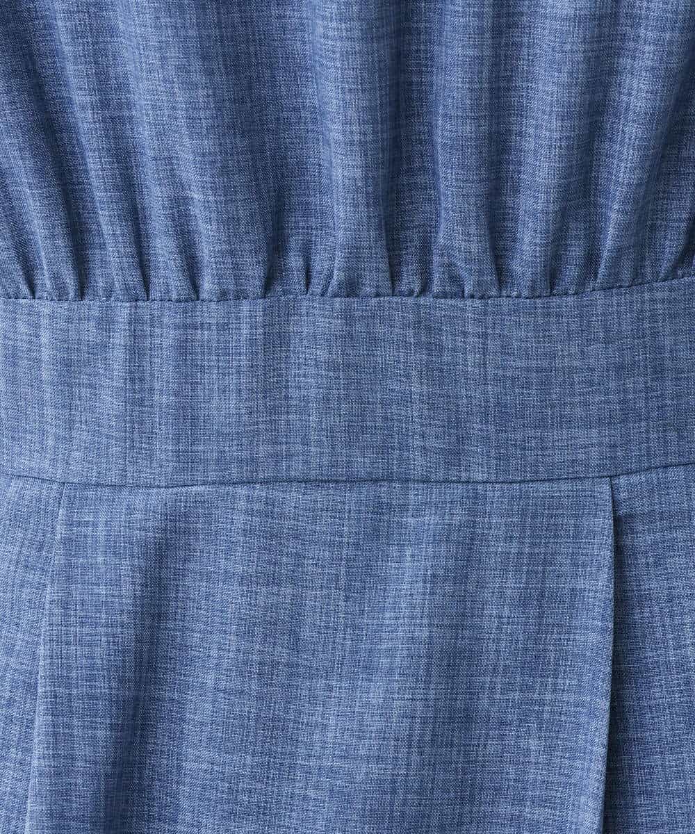 FIEGV55100 OFUON le MK(オフオン　ル　エムケー) キーネック半袖ワンピース/洗える ブルー