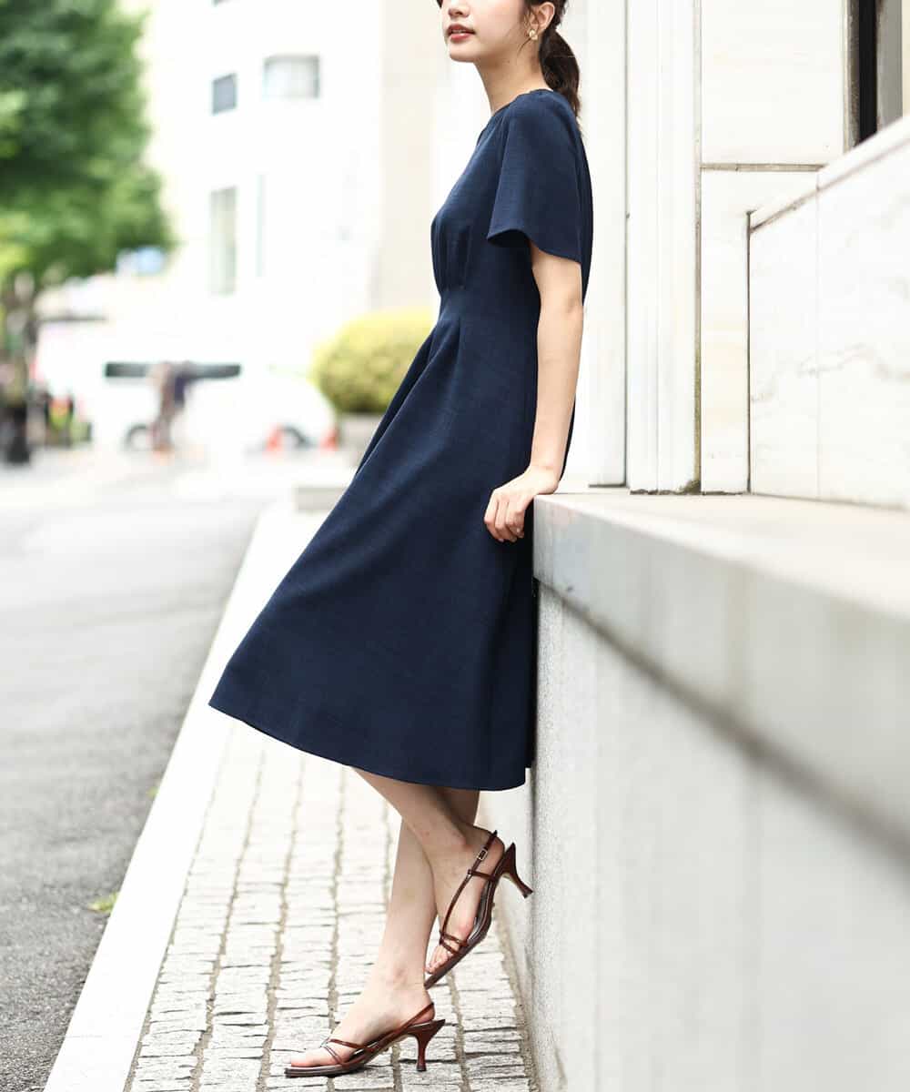リネンライク ウエストタックワンピース/洗える(ワンピース) | OFUON  