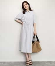 FIEHD27100 OFUON le MK(オフオン　ル　エムケー) サッカーストライプシャツワンピース/洗濯機で洗える/WEB限定サイズあり ライトブルー