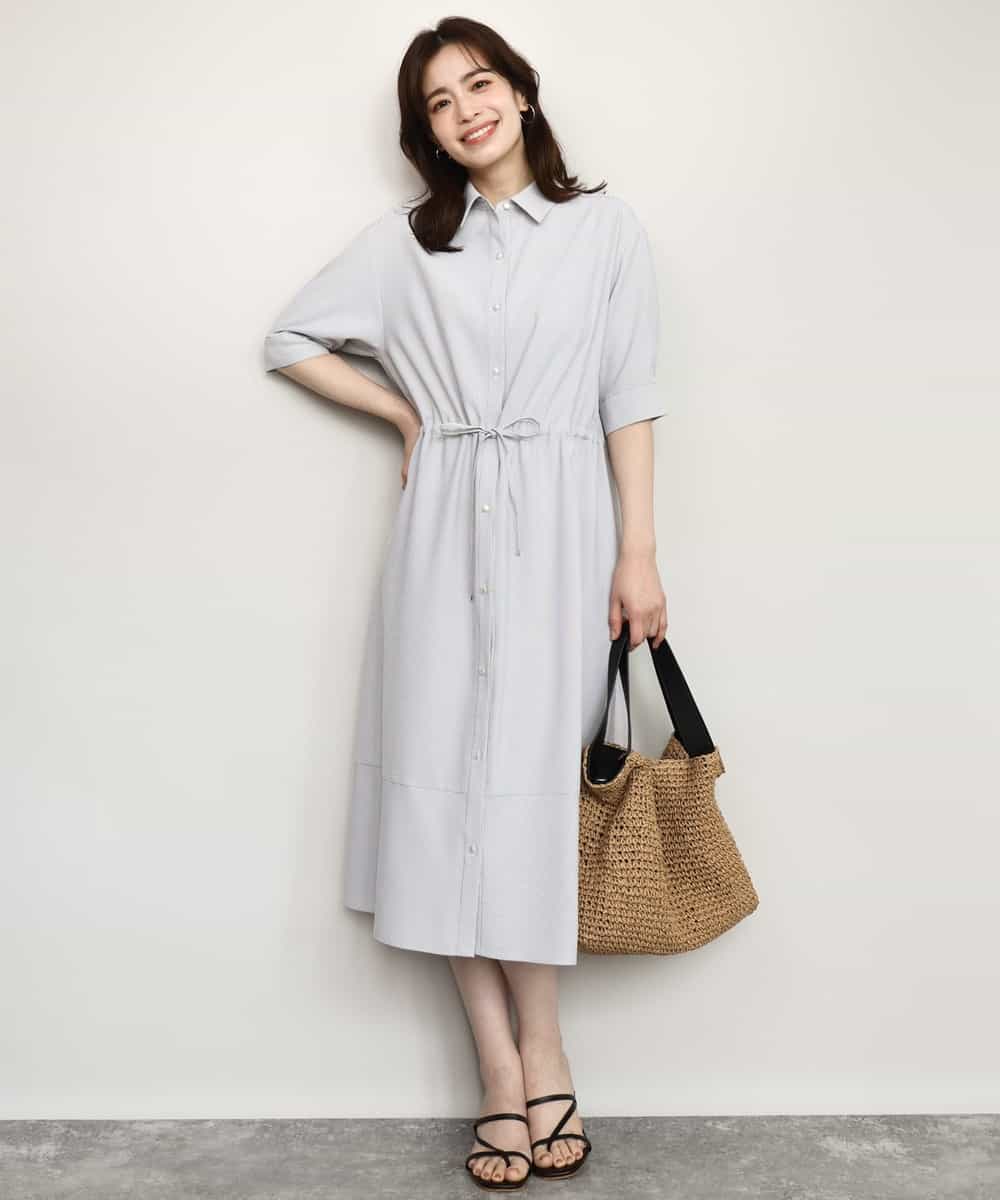 FIEHD27100 OFUON le MK(オフオン　ル　エムケー) サッカーストライプシャツワンピース/洗濯機で洗える/WEB限定サイズあり ライトブルー