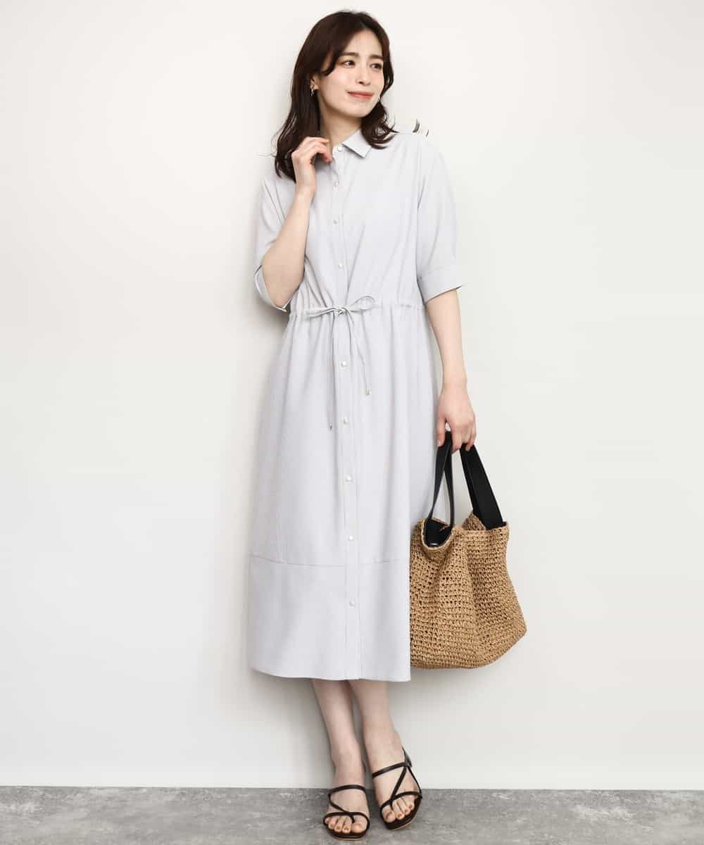 FIEHD27100 OFUON le MK(オフオン　ル　エムケー) サッカーストライプシャツワンピース/洗濯機で洗える/WEB限定サイズあり ライトブルー