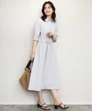 FIEHD27100 OFUON le MK(オフオン　ル　エムケー) サッカーストライプシャツワンピース/洗濯機で洗える/WEB限定サイズあり ライトブルー