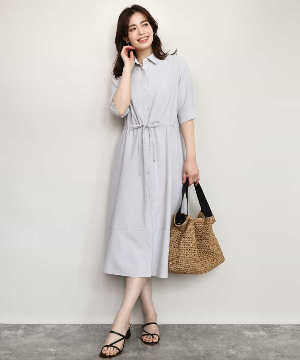 FIEHD27100 OFUON le MK(オフオン　ル　エムケー) サッカーストライプシャツワンピース/洗濯機で洗える/WEB限定サイズあり ライトブルー