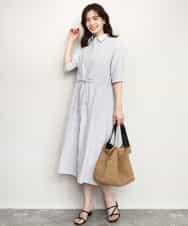 FIEHD27100 OFUON le MK(オフオン　ル　エムケー) サッカーストライプシャツワンピース/洗濯機で洗える/WEB限定サイズあり ライトブルー