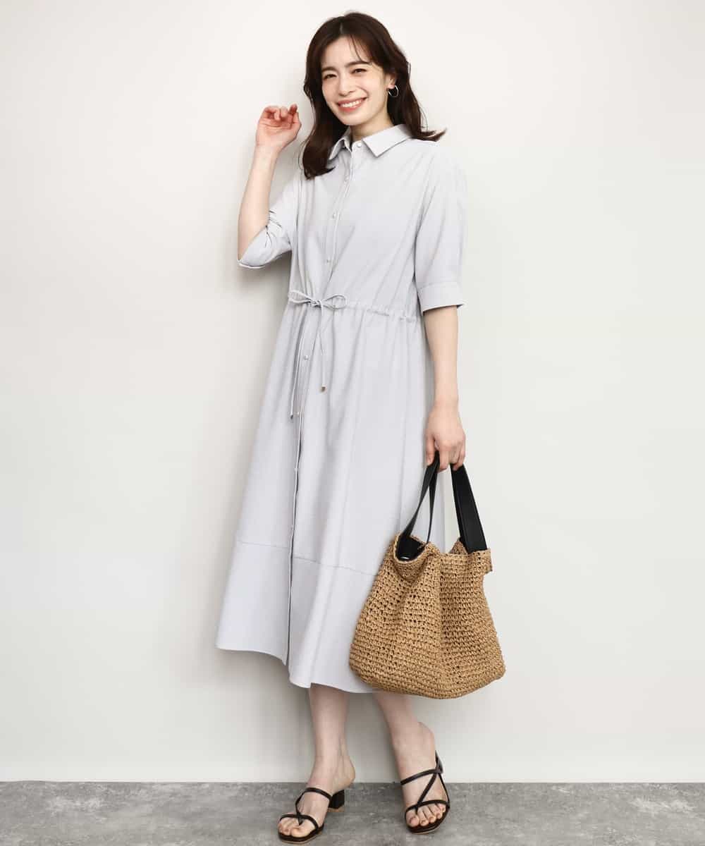 FIEHD27100 OFUON le MK(オフオン　ル　エムケー) サッカーストライプシャツワンピース/洗濯機で洗える/WEB限定サイズあり ライトブルー