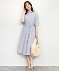 FIEHD27100 OFUON le MK(オフオン　ル　エムケー) サッカーストライプシャツワンピース/洗濯機で洗える/WEB限定サイズあり ライトブルー