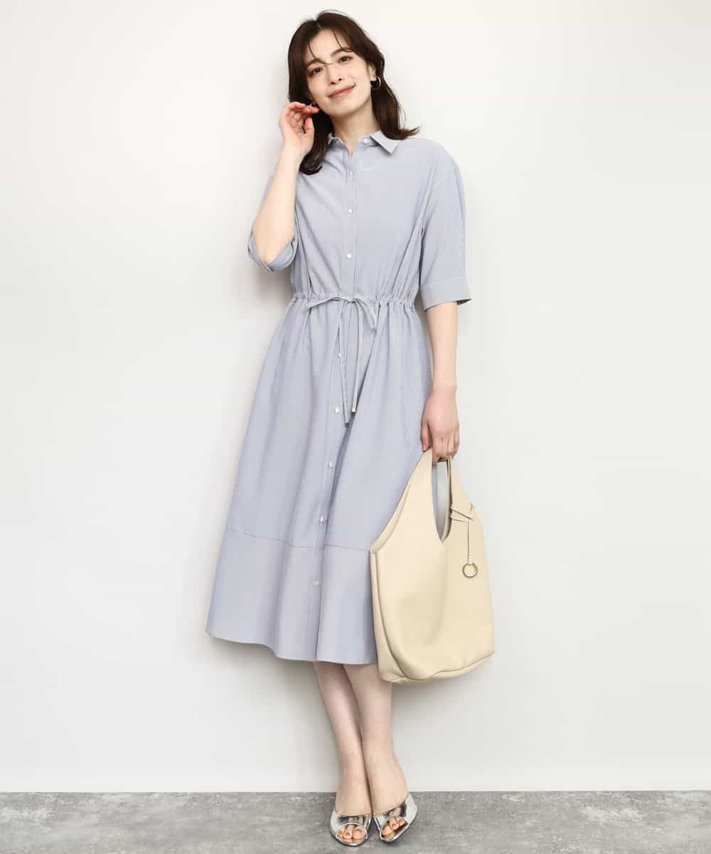 FIEHD27100 OFUON le MK(オフオン　ル　エムケー) サッカーストライプシャツワンピース/洗濯機で洗える/WEB限定サイズあり ライトブルー