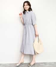 FIEHD27100 OFUON le MK(オフオン　ル　エムケー) サッカーストライプシャツワンピース/洗濯機で洗える/WEB限定サイズあり ライトブルー