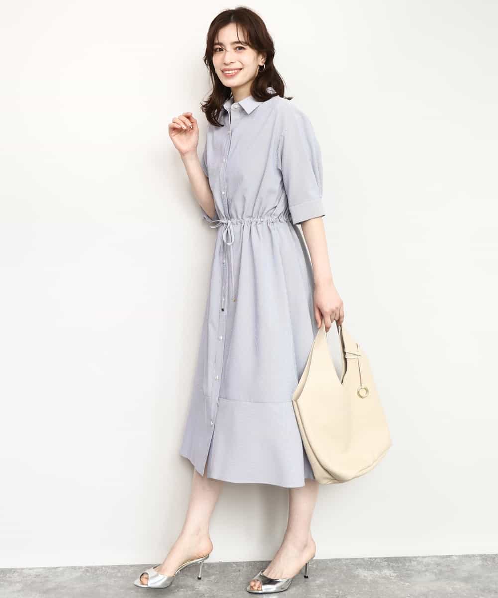 FIEHD27100 OFUON le MK(オフオン　ル　エムケー) サッカーストライプシャツワンピース/洗濯機で洗える/WEB限定サイズあり ライトブルー