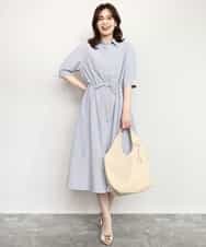 FIEHD27100 OFUON le MK(オフオン　ル　エムケー) サッカーストライプシャツワンピース/洗濯機で洗える/WEB限定サイズあり ライトブルー