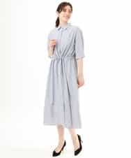 FIEHD27100 OFUON le MK(オフオン　ル　エムケー) サッカーストライプシャツワンピース/洗濯機で洗える/WEB限定サイズあり ライトブルー