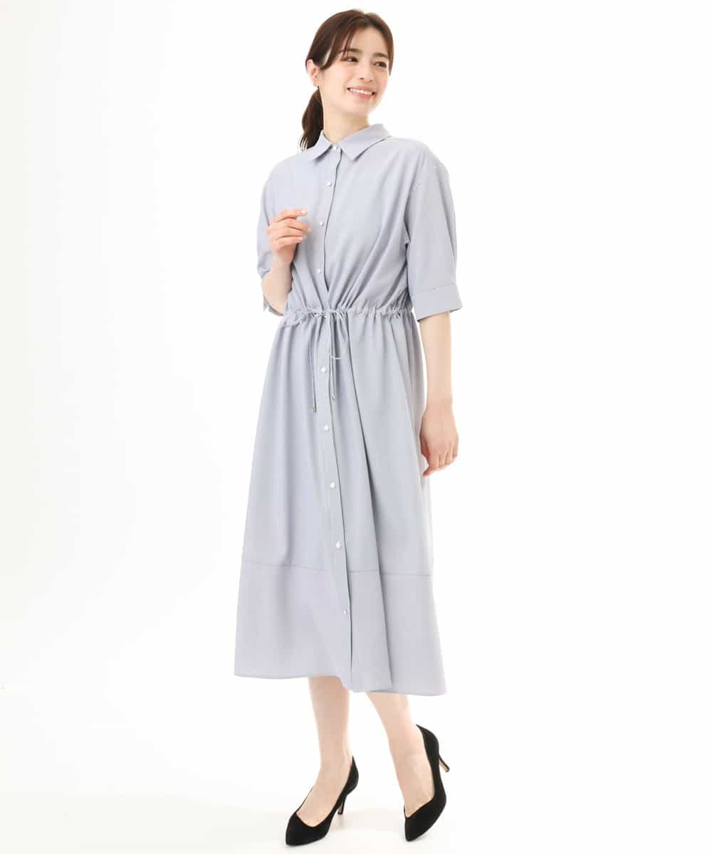 FIEHD27100 OFUON le MK(オフオン　ル　エムケー) サッカーストライプシャツワンピース/洗濯機で洗える/WEB限定サイズあり ライトブルー