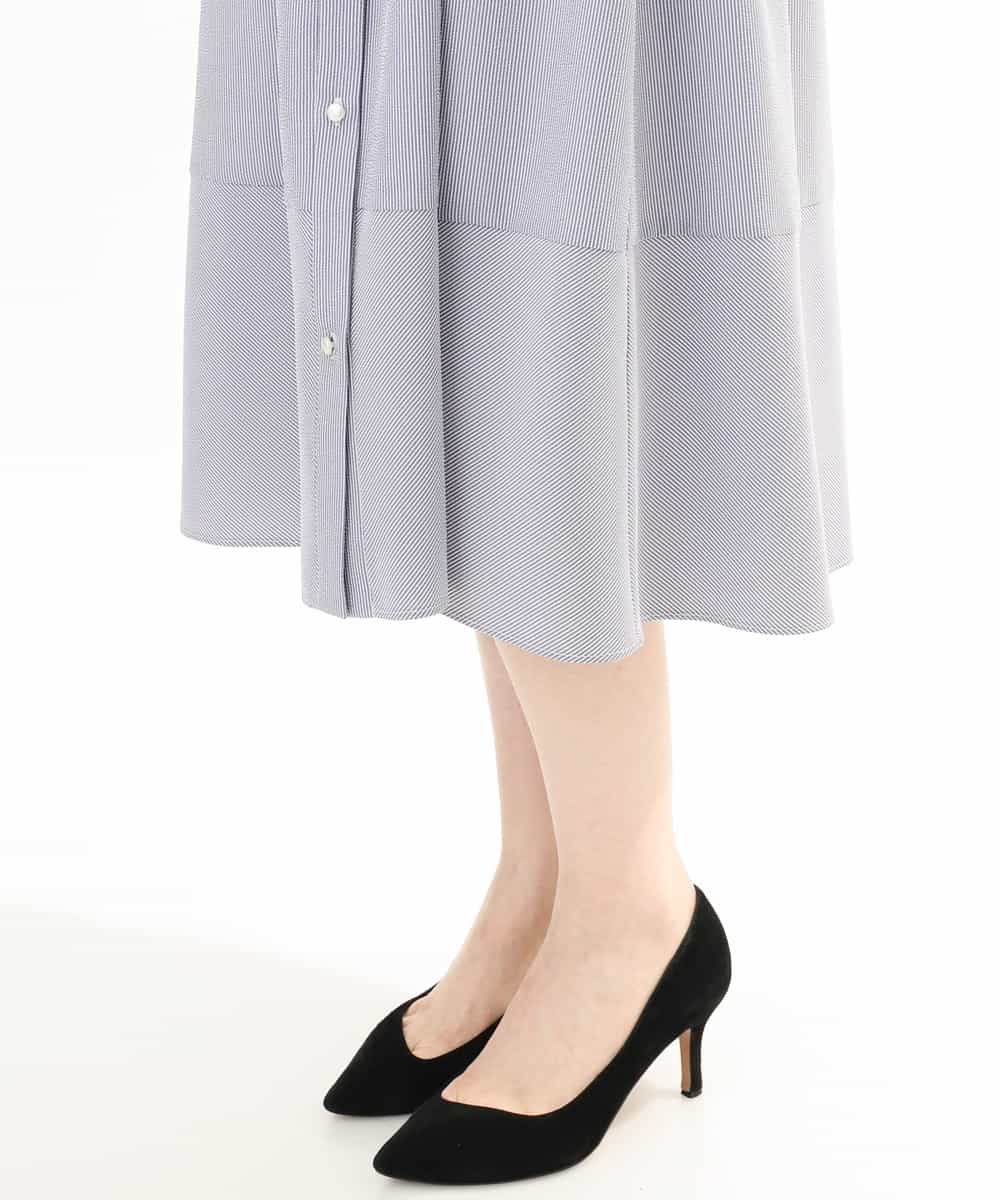 FIEHD27100 OFUON le MK(オフオン　ル　エムケー) サッカーストライプシャツワンピース/洗濯機で洗える/WEB限定サイズあり ライトブルー