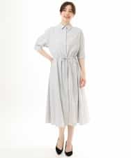 FIEHD27100 OFUON le MK(オフオン　ル　エムケー) サッカーストライプシャツワンピース/洗濯機で洗える/WEB限定サイズあり ライトブルー