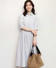 FIEHD27100 OFUON le MK(オフオン　ル　エムケー) サッカーストライプシャツワンピース/洗濯機で洗える/WEB限定サイズあり ライトグレー