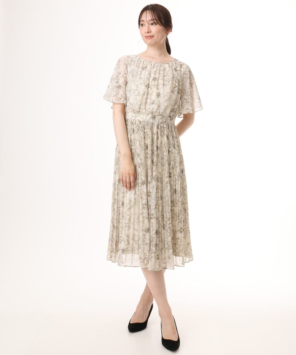 FIEHD28130 OFUON le MK(オフオン　ル　エムケー) ラインフラワープリーツワンピース/洗える/WEB限定サイズあり ベージュ