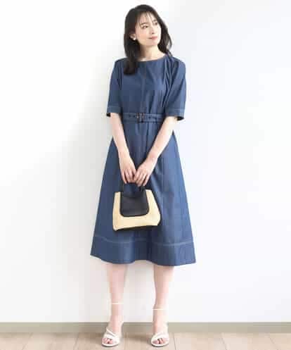 FIEJA08110 OFUON le MK 配色ステッチデニムライクワンピース/UVカット/洗える/WEB限定サイズあり
