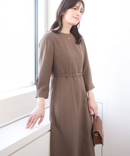 FIEJA52110 OFUON le MK [セットアップ対応]ベルト付きタックワンピース/洗える/WEB限定サイズあり