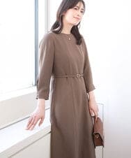 FIEJA52110 OFUON le MK(オフオン　ル　エムケー) [セットアップ対応]ベルト付きタックワンピース/洗える/WEB限定サイズあり モカ