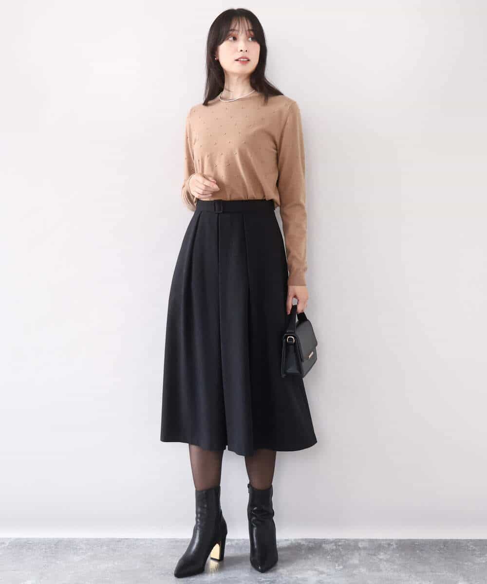 FIFAD22070 OFUON le MK(オフオン　ル　エムケー) ドット柄コンパクトニットプルオーバー/洗える/WEB限定サイズあり ライトブラウン