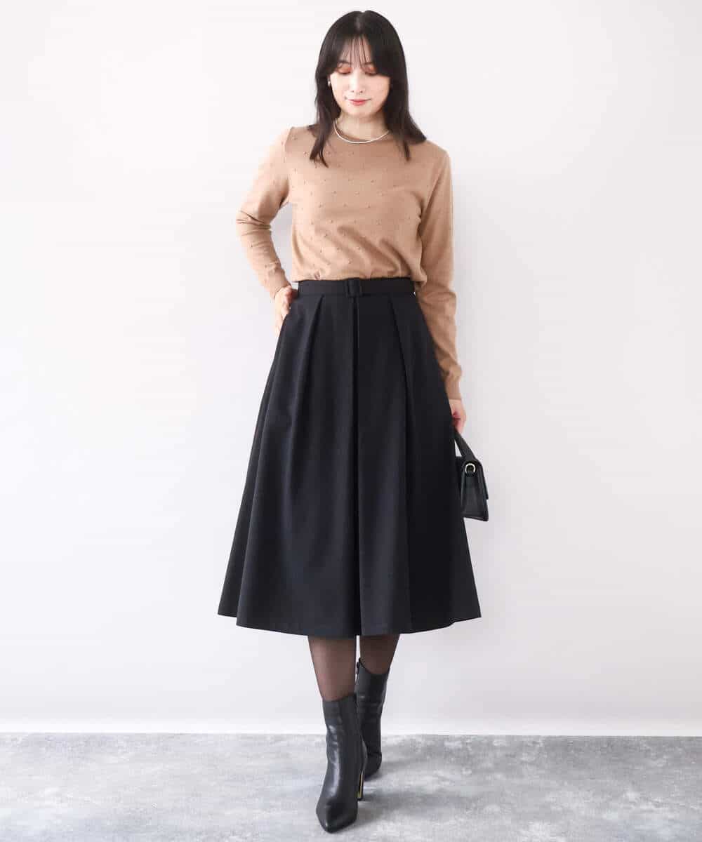 FIFAD22070 OFUON le MK(オフオン　ル　エムケー) ドット柄コンパクトニットプルオーバー/洗える/WEB限定サイズあり ライトブラウン