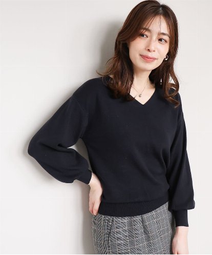 FIFAD43054 OFUON le MK ベーシックVネックニット/洗える/WEB限定サイズあり