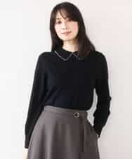 FIFDD04080 OFUON le MK(オフオン ル エムケー) パール調ビーズ衿付きハイゲージニット/洗える ホワイト