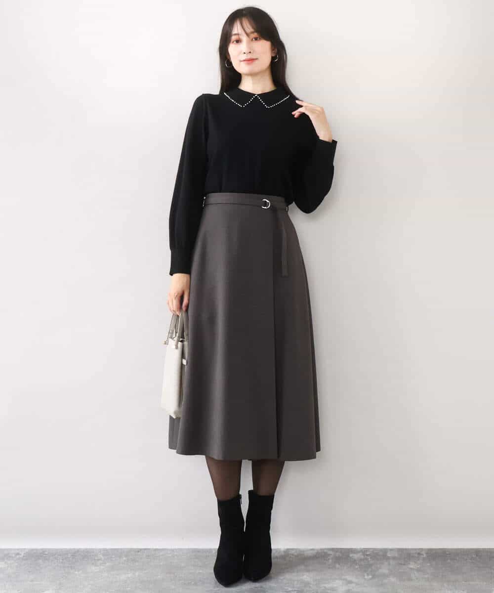 FIFDD04080 OFUON le MK(オフオン ル エムケー) パール調ビーズ衿付きハイゲージニット/洗える ホワイト