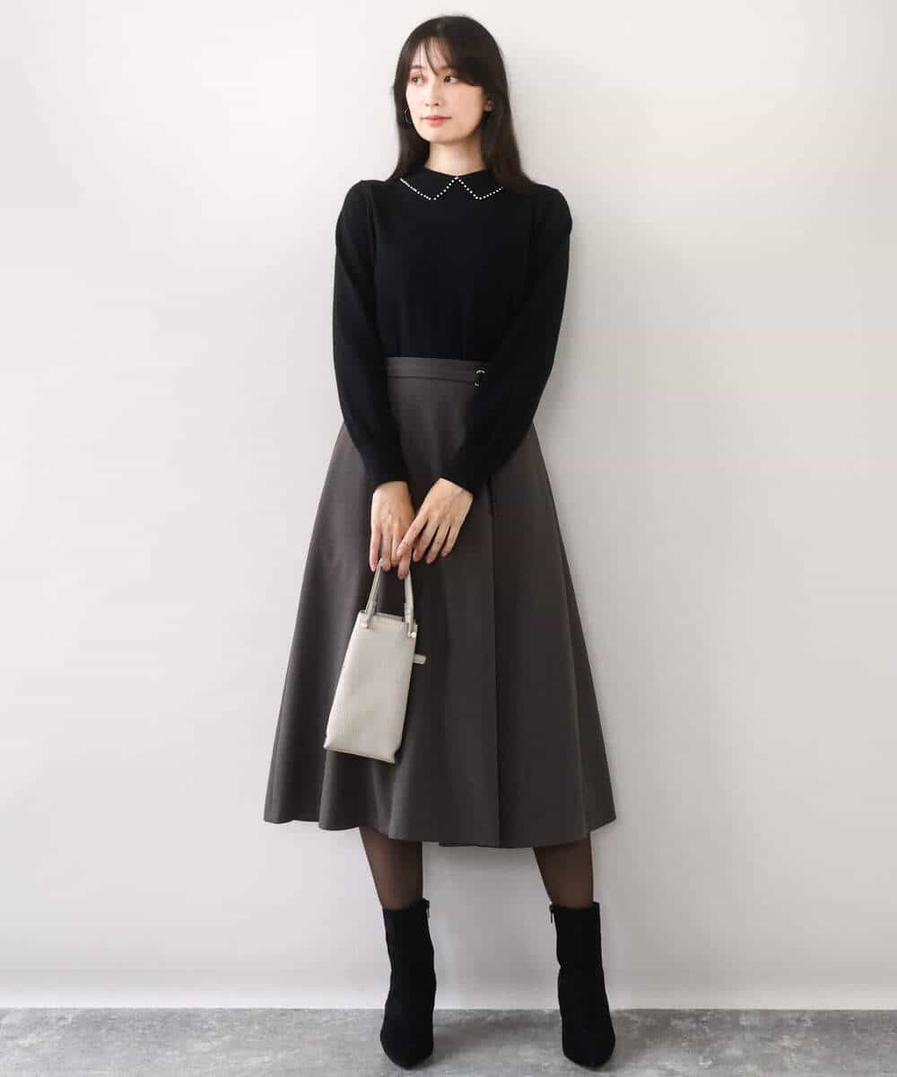 FIFDD04080 OFUON le MK(オフオン ル エムケー) パール調ビーズ衿付きハイゲージニット/洗える ホワイト