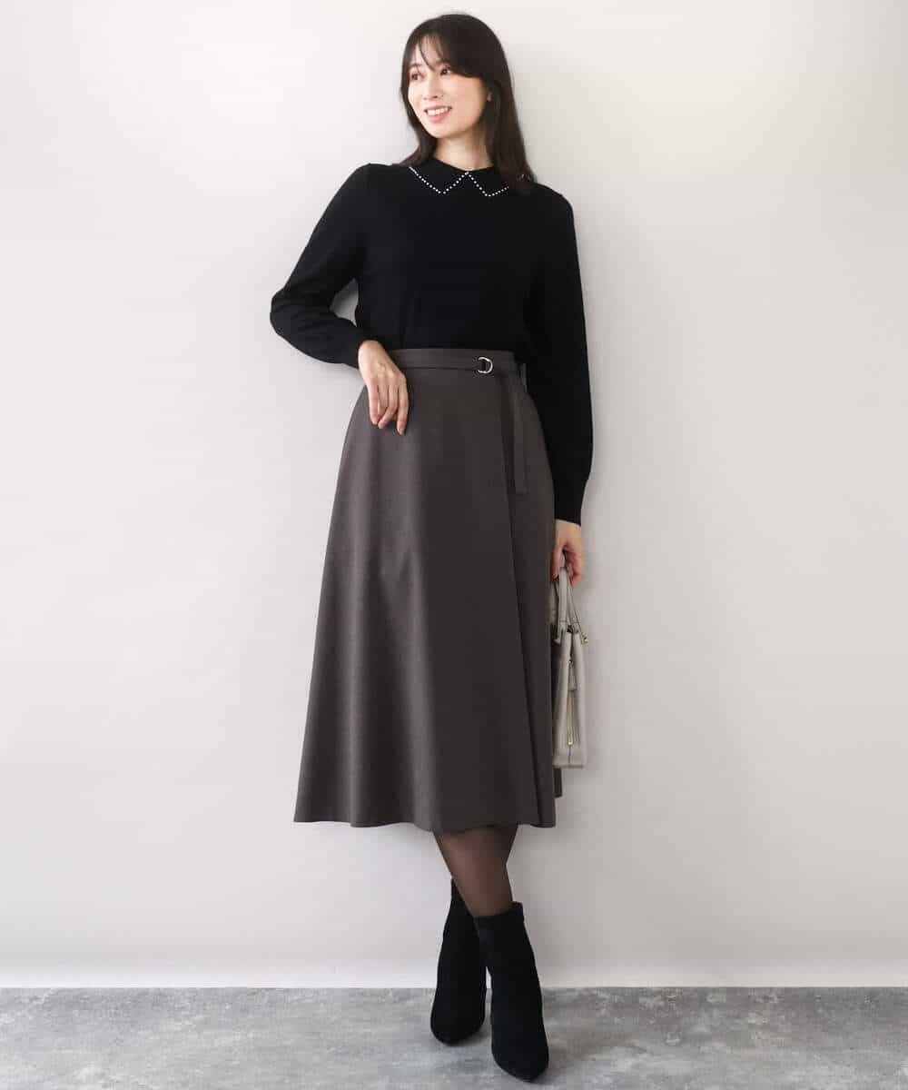 FIFDD04080 OFUON le MK(オフオン ル エムケー) パール調ビーズ衿付きハイゲージニット/洗える ホワイト