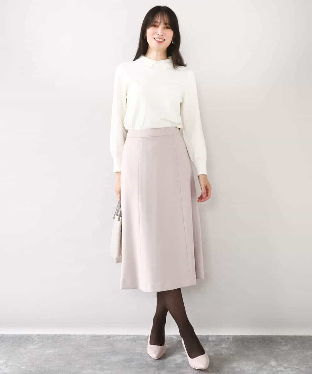 FIFDD04080 OFUON le MK(オフオン ル エムケー) パール調ビーズ衿付きハイゲージニット/洗える ホワイト