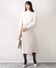 FIFDD04080 OFUON le MK(オフオン ル エムケー) パール調ビーズ衿付きハイゲージニット/洗える ホワイト