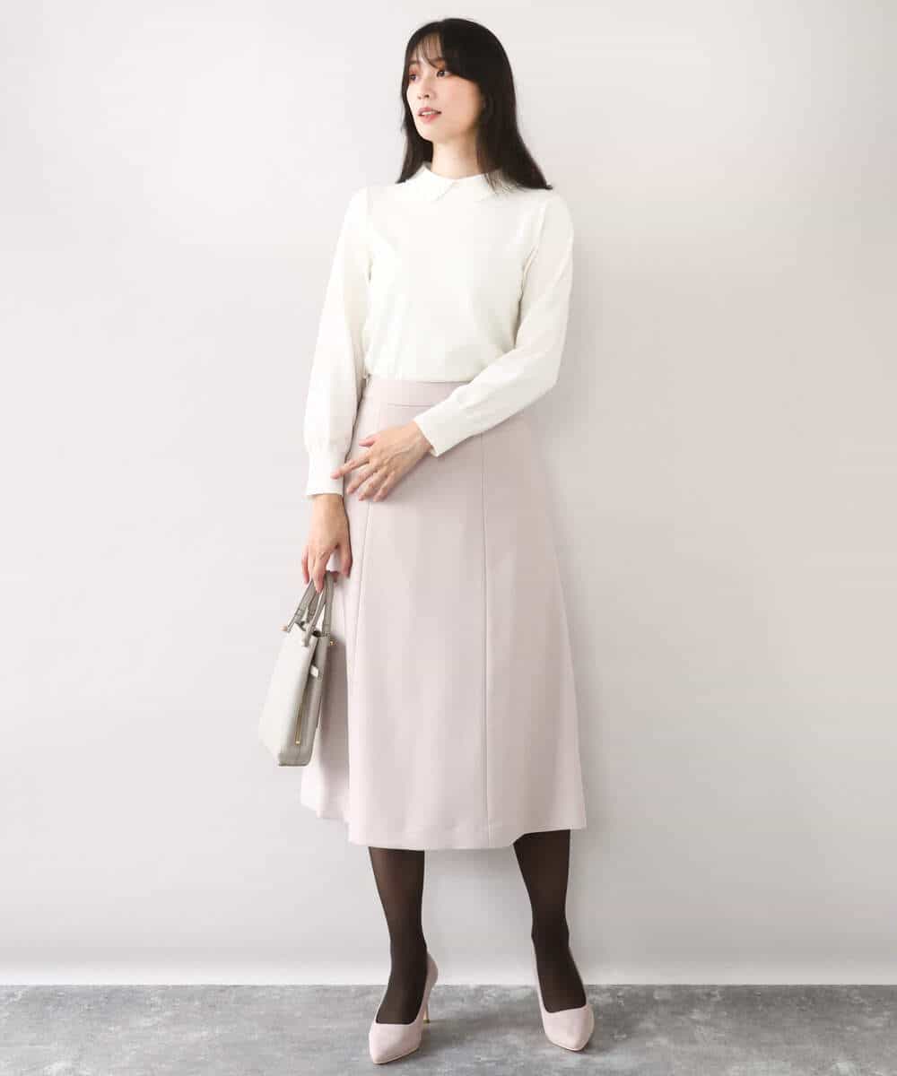 FIFDD04080 OFUON le MK(オフオン ル エムケー) パール調ビーズ衿付きハイゲージニット/洗える ホワイト