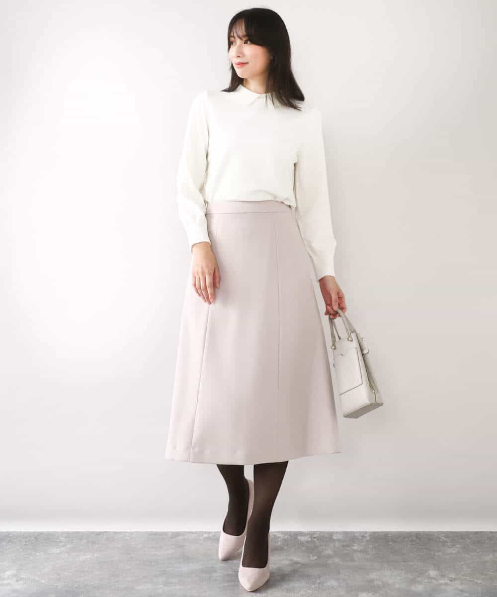 FIFDD04080 OFUON le MK(オフオン ル エムケー) パール調ビーズ衿付きハイゲージニット/洗える ホワイト